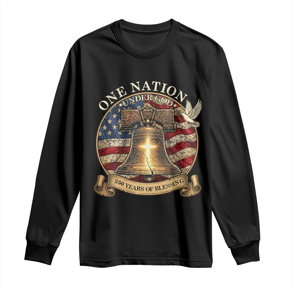 One Nation Under God 250 Years Of Blessing Long Sleeve Shirt Christian Cross Bald Eagle 4th of July TS14 Black Print Your Wear