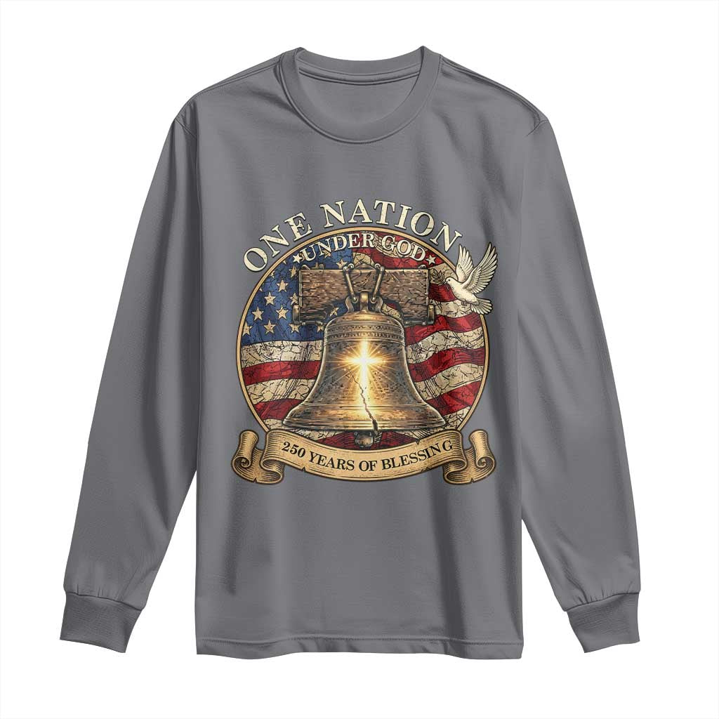 One Nation Under God 250 Years Of Blessing Long Sleeve Shirt Christian Cross Bald Eagle 4th of July TS14 Charcoal Print Your Wear