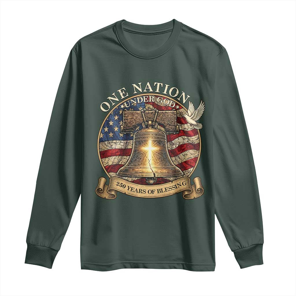 One Nation Under God 250 Years Of Blessing Long Sleeve Shirt Christian Cross Bald Eagle 4th of July TS14 Dark Forest Green Print Your Wear