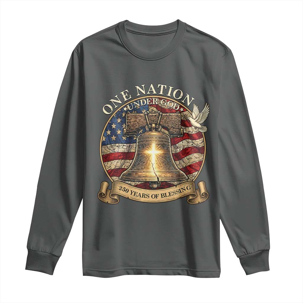 One Nation Under God 250 Years Of Blessing Long Sleeve Shirt Christian Cross Bald Eagle 4th of July TS14 Dark Heather Print Your Wear