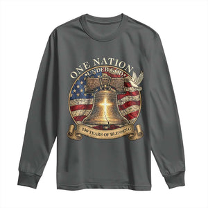 One Nation Under God 250 Years Of Blessing Long Sleeve Shirt Christian Cross Bald Eagle 4th of July TS14 Dark Heather Print Your Wear