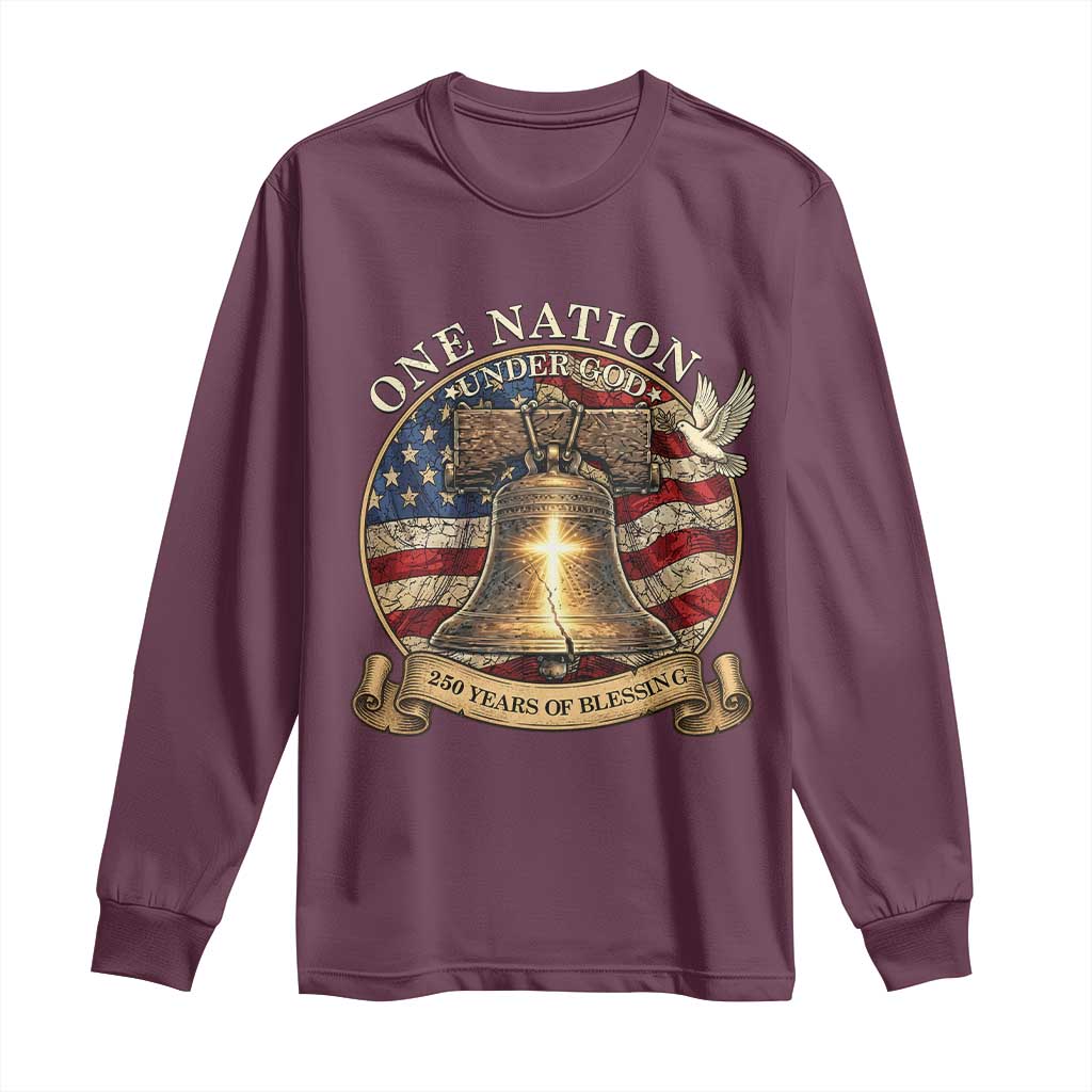 One Nation Under God 250 Years Of Blessing Long Sleeve Shirt Christian Cross Bald Eagle 4th of July TS14 Maroon Print Your Wear