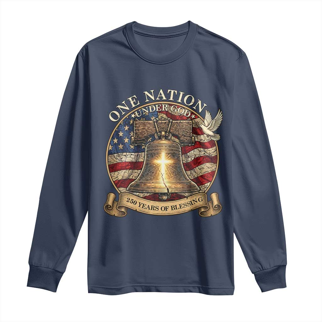 One Nation Under God 250 Years Of Blessing Long Sleeve Shirt Christian Cross Bald Eagle 4th of July TS14 Navy Print Your Wear