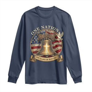 One Nation Under God 250 Years Of Blessing Long Sleeve Shirt Christian Cross Bald Eagle 4th of July TS14 Navy Print Your Wear