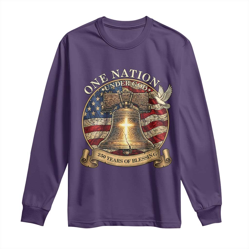 One Nation Under God 250 Years Of Blessing Long Sleeve Shirt Christian Cross Bald Eagle 4th of July TS14 Purple Print Your Wear
