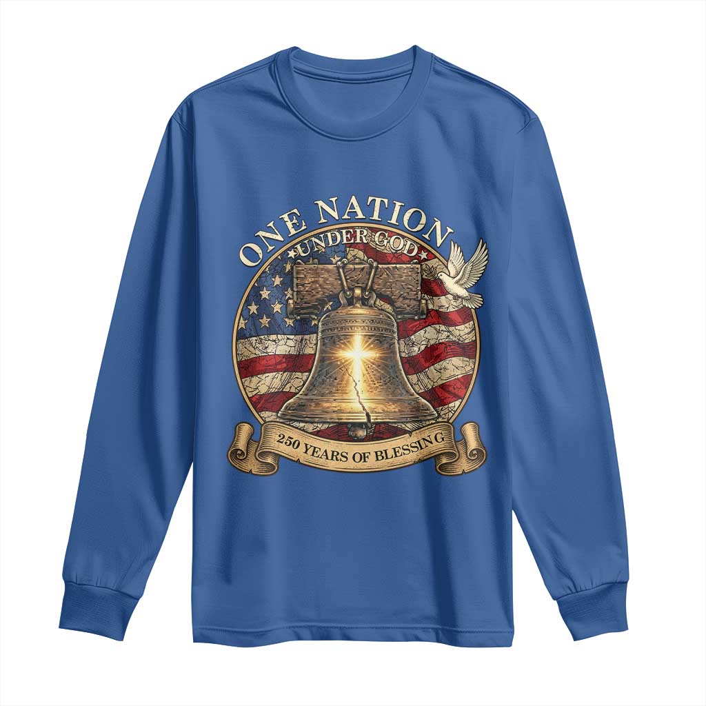 One Nation Under God 250 Years Of Blessing Long Sleeve Shirt Christian Cross Bald Eagle 4th of July TS14 Royal Blue Print Your Wear