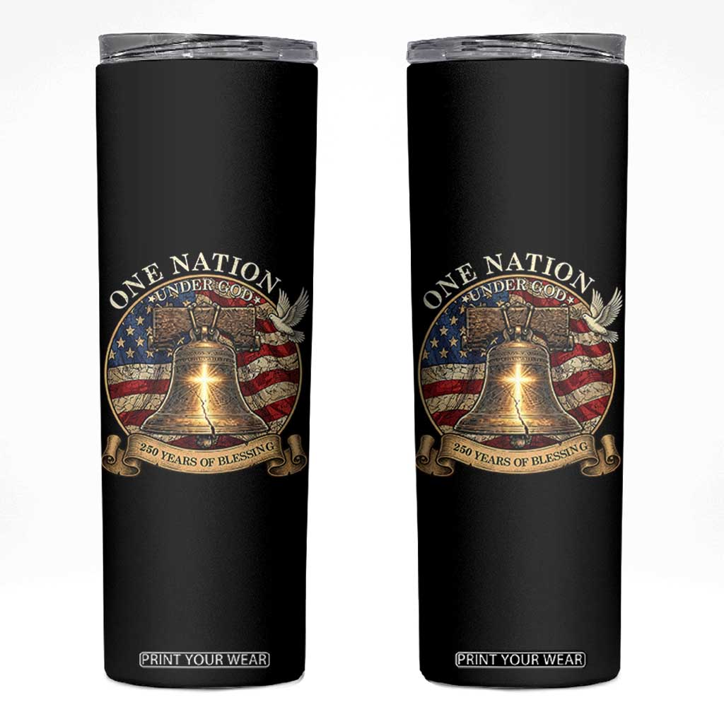 One Nation Under God 250 Years Of Blessing Skinny Tumbler Christian Cross Bald Eagle 4th of July TS14 Black Print Your Wear