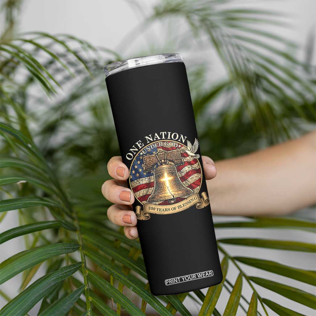 One Nation Under God 250 Years Of Blessing Skinny Tumbler Christian Cross Bald Eagle 4th of July TS14 Print Your Wear
