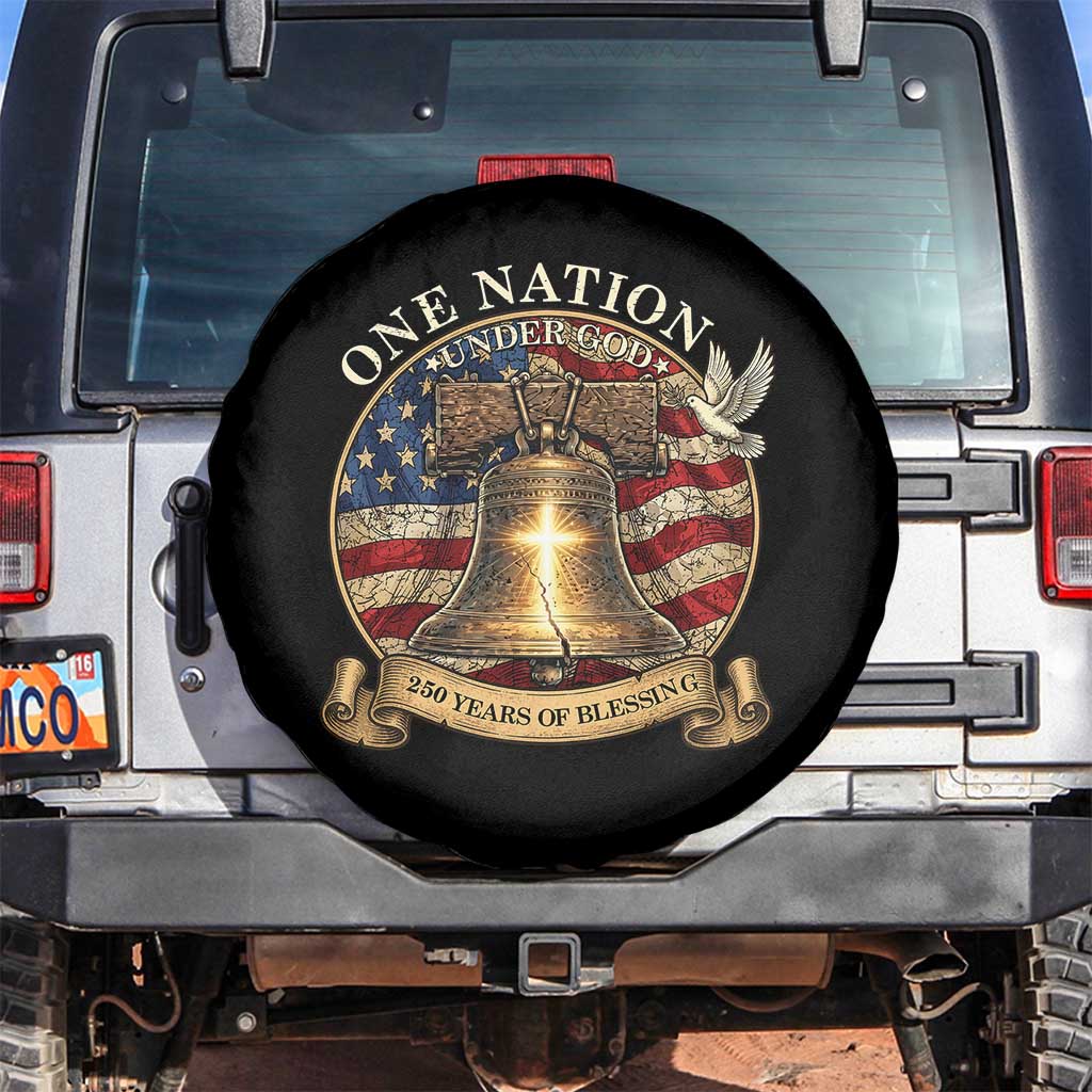 One Nation Under God 250 Years Of Blessing Spare Tire Cover Christian Cross Bald Eagle 4th of July TS14 No hole Black Print Your Wear