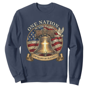 One Nation Under God 250 Years Of Blessing Sweatshirt Christian Cross Bald Eagle 4th of July TS14 Navy Print Your Wear