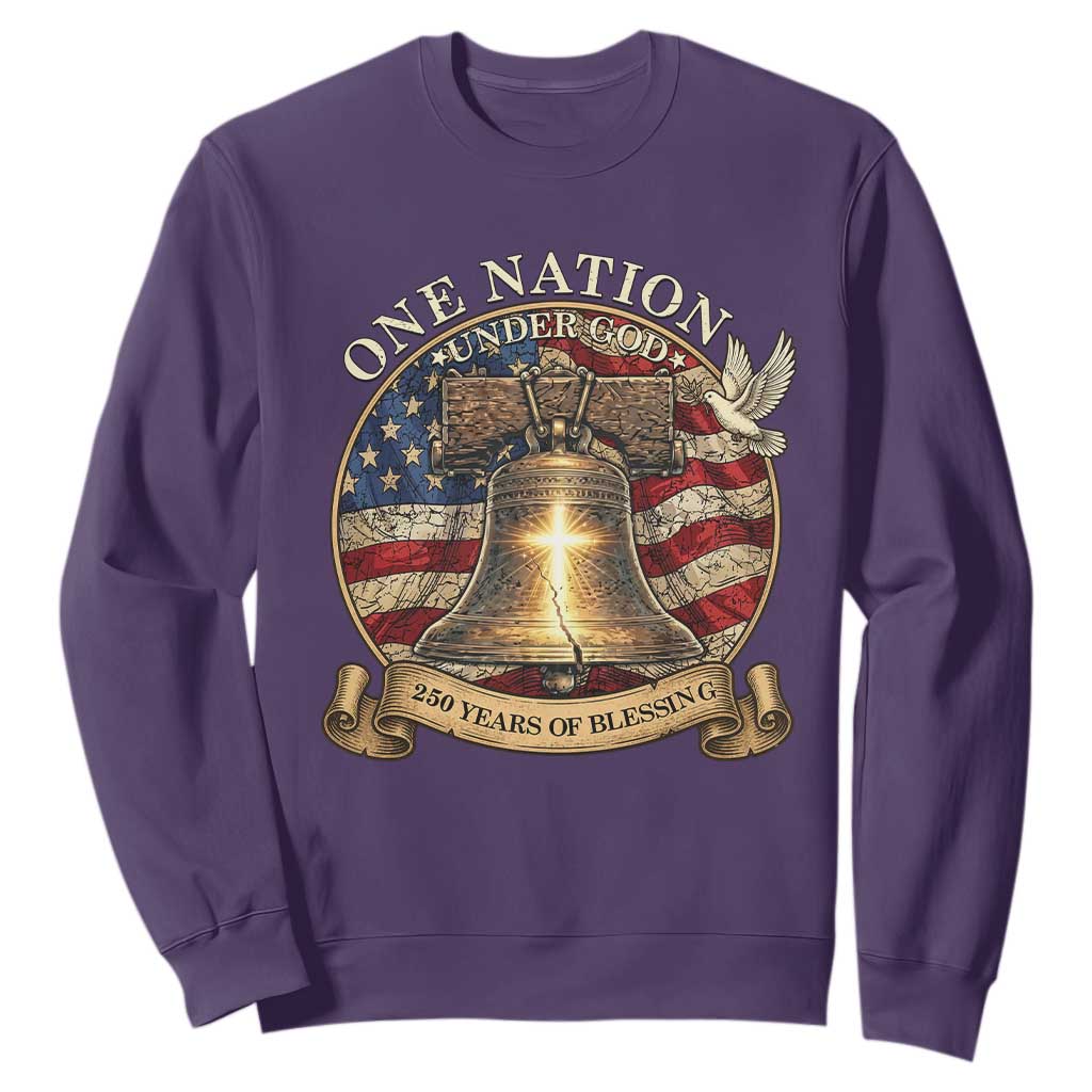 One Nation Under God 250 Years Of Blessing Sweatshirt Christian Cross Bald Eagle 4th of July TS14 Purple Print Your Wear