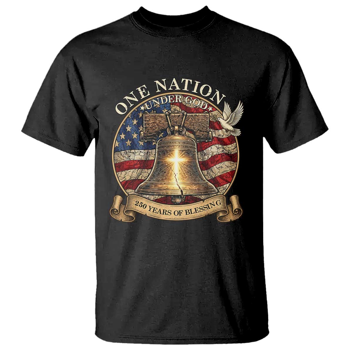 One Nation Under God 250 Years Of Blessing T Shirt Christian Cross Bald Eagle 4th of July TS14 Black Print Your Wear