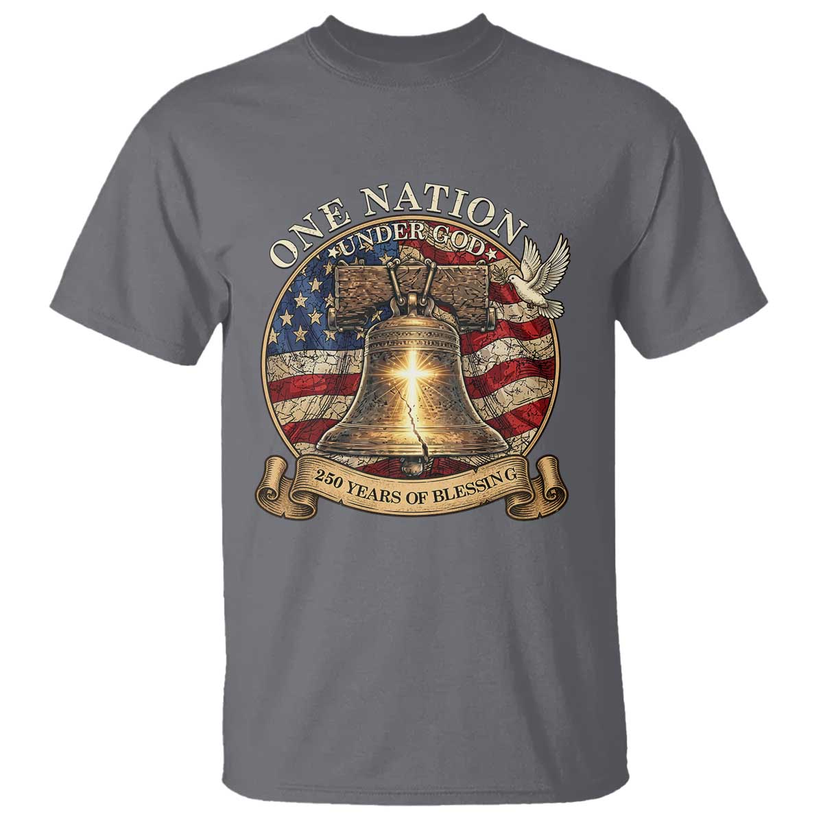 One Nation Under God 250 Years Of Blessing T Shirt Christian Cross Bald Eagle 4th of July TS14 Charcoal Print Your Wear