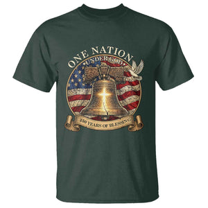 One Nation Under God 250 Years Of Blessing T Shirt Christian Cross Bald Eagle 4th of July TS14 Dark Forest Green Print Your Wear
