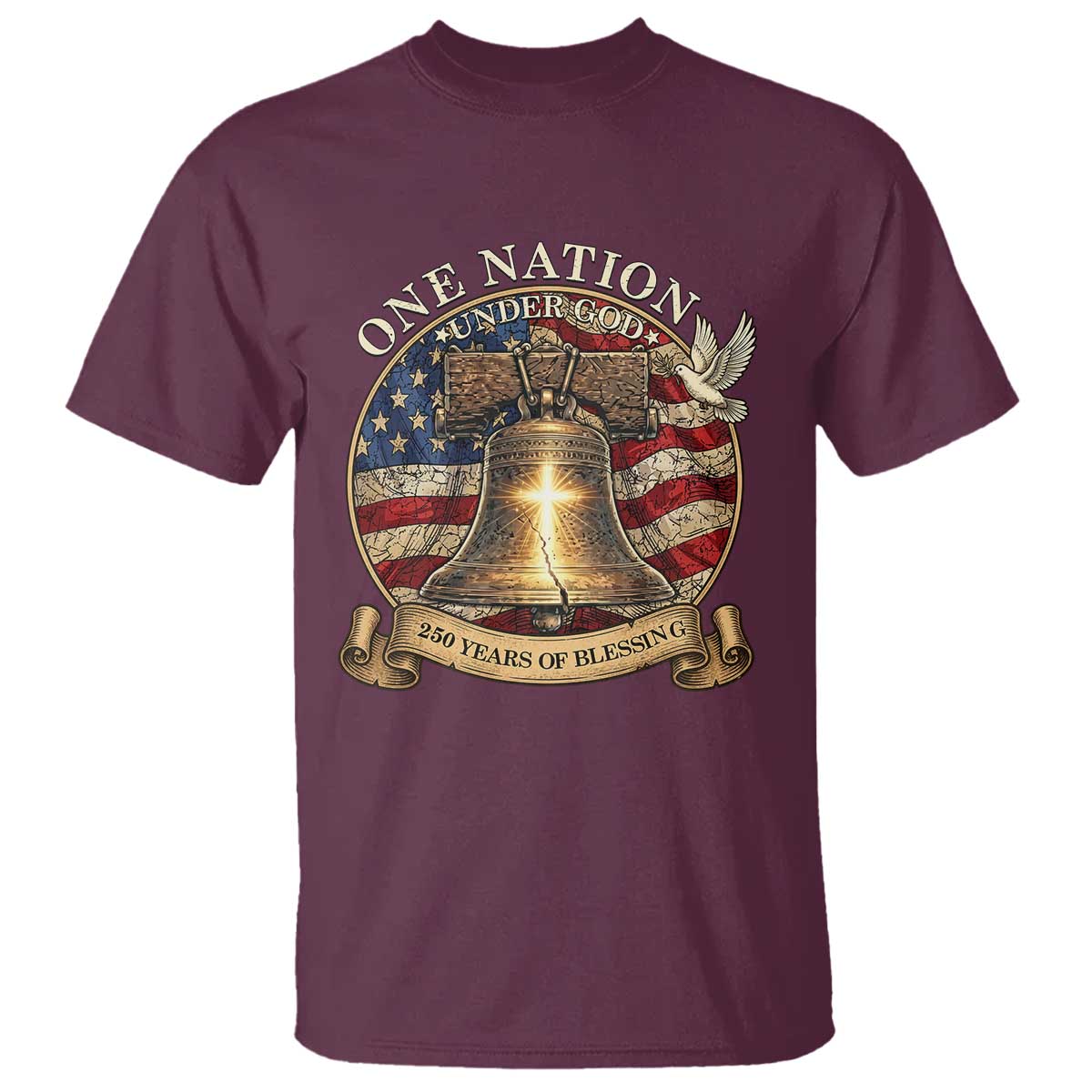 One Nation Under God 250 Years Of Blessing T Shirt Christian Cross Bald Eagle 4th of July TS14 Maroon Print Your Wear