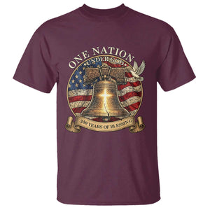 One Nation Under God 250 Years Of Blessing T Shirt Christian Cross Bald Eagle 4th of July TS14 Maroon Print Your Wear