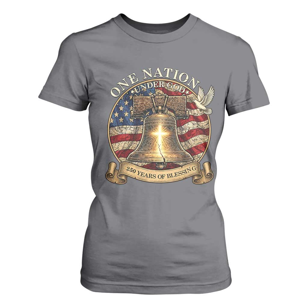 One Nation Under God 250 Years Of Blessing T Shirt For Women Christian Cross Bald Eagle 4th of July TS14 Charcoal Print Your Wear