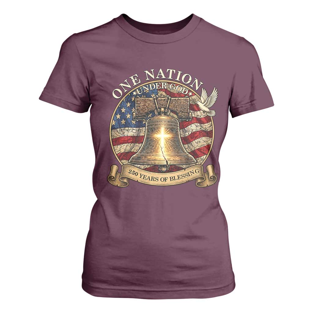 One Nation Under God 250 Years Of Blessing T Shirt For Women Christian Cross Bald Eagle 4th of July TS14 Maroon Print Your Wear