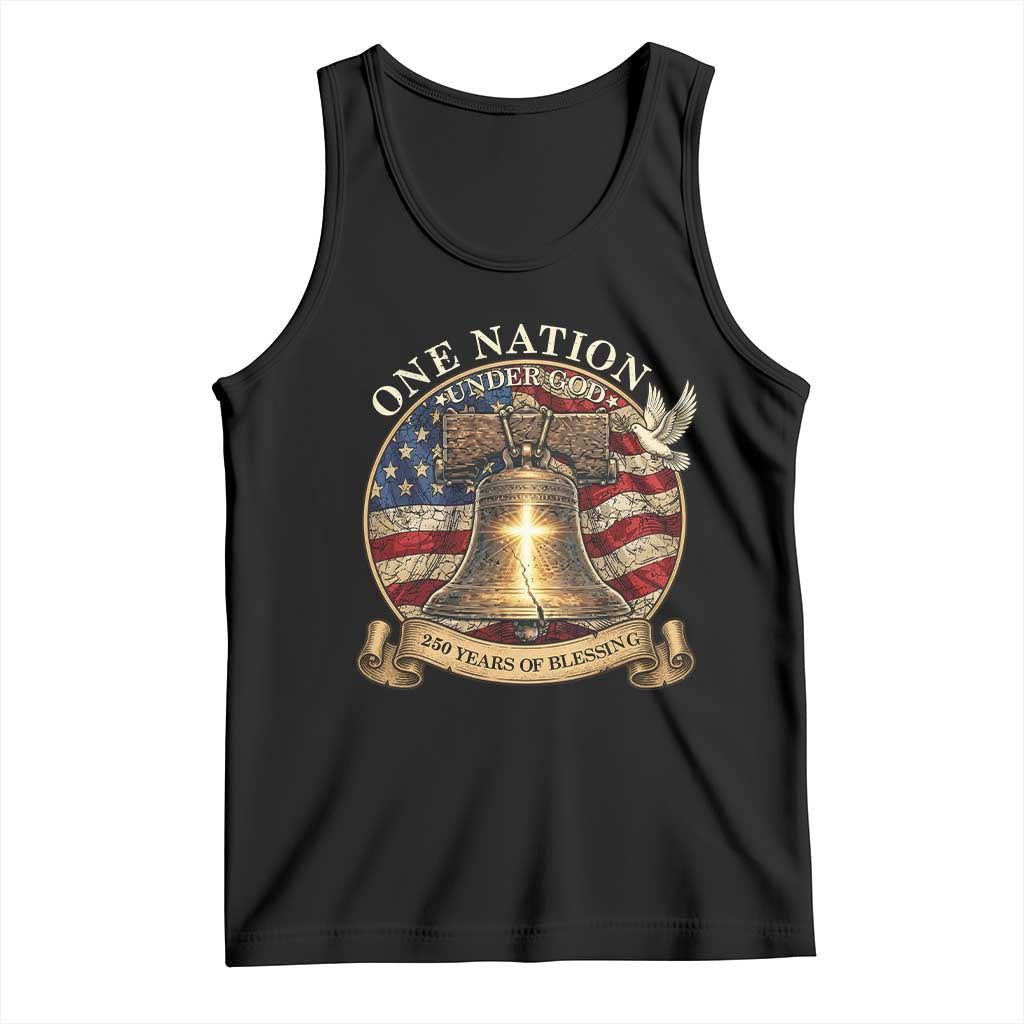 One Nation Under God 250 Years Of Blessing Tank Top Christian Cross Bald Eagle 4th of July TS14 Black Print Your Wear