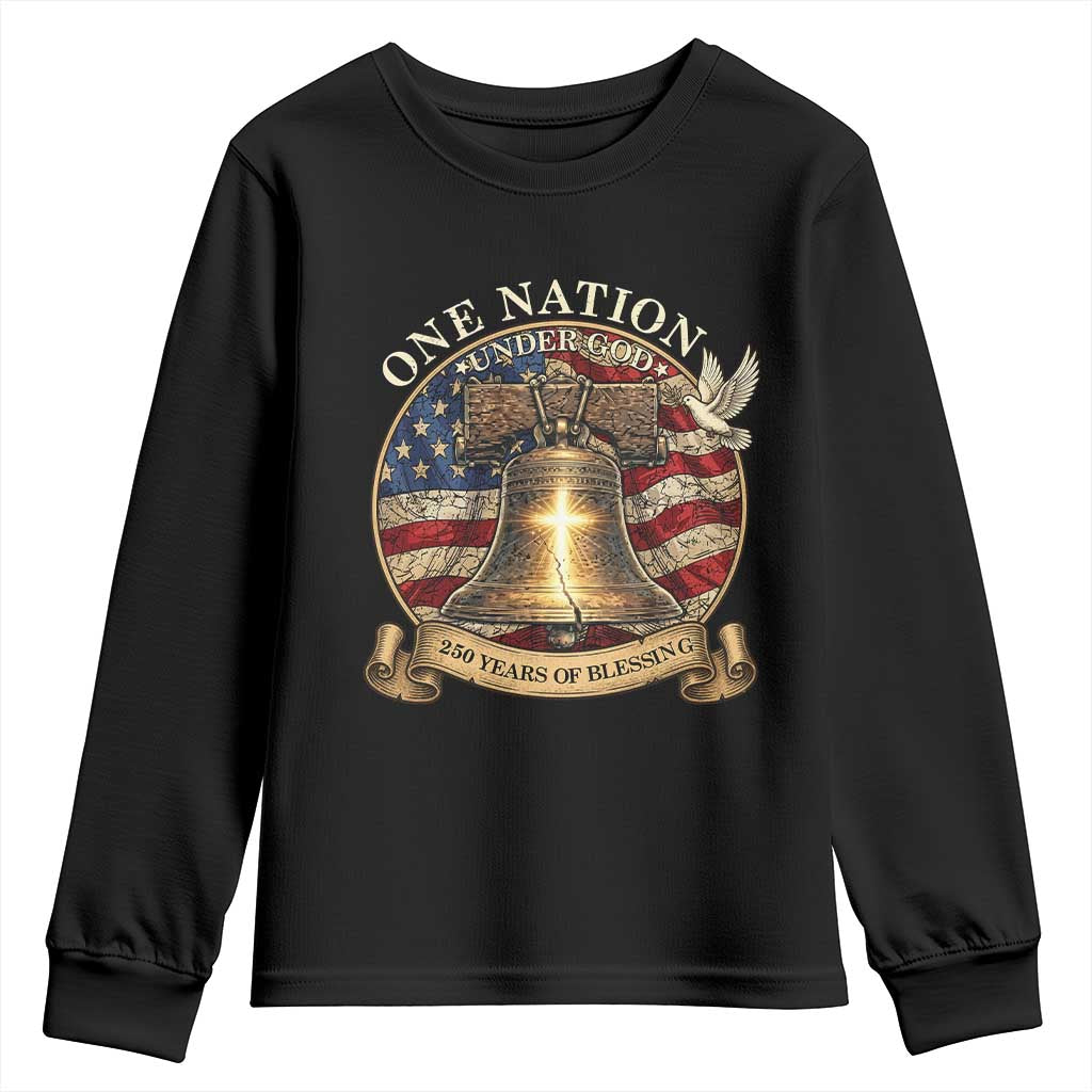 One Nation Under God 250 Years Of Blessing Youth Sweatshirt Christian Cross Bald Eagle 4th of July TS14 Black Print Your Wear