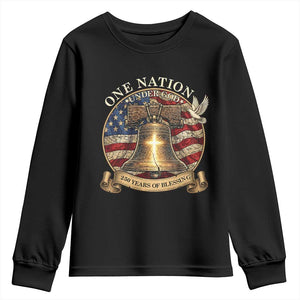 One Nation Under God 250 Years Of Blessing Youth Sweatshirt Christian Cross Bald Eagle 4th of July TS14 Black Print Your Wear