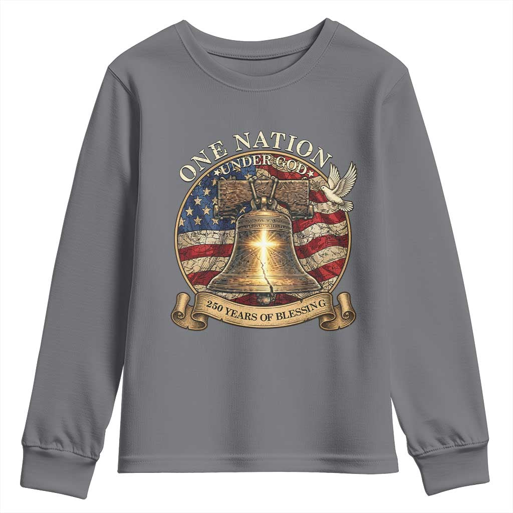One Nation Under God 250 Years Of Blessing Youth Sweatshirt Christian Cross Bald Eagle 4th of July TS14 Charcoal Print Your Wear