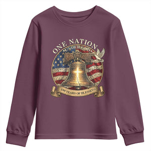 One Nation Under God 250 Years Of Blessing Youth Sweatshirt Christian Cross Bald Eagle 4th of July TS14 Maroon Print Your Wear