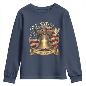 One Nation Under God 250 Years Of Blessing Youth Sweatshirt Christian Cross Bald Eagle 4th of July TS14 Navy Print Your Wear