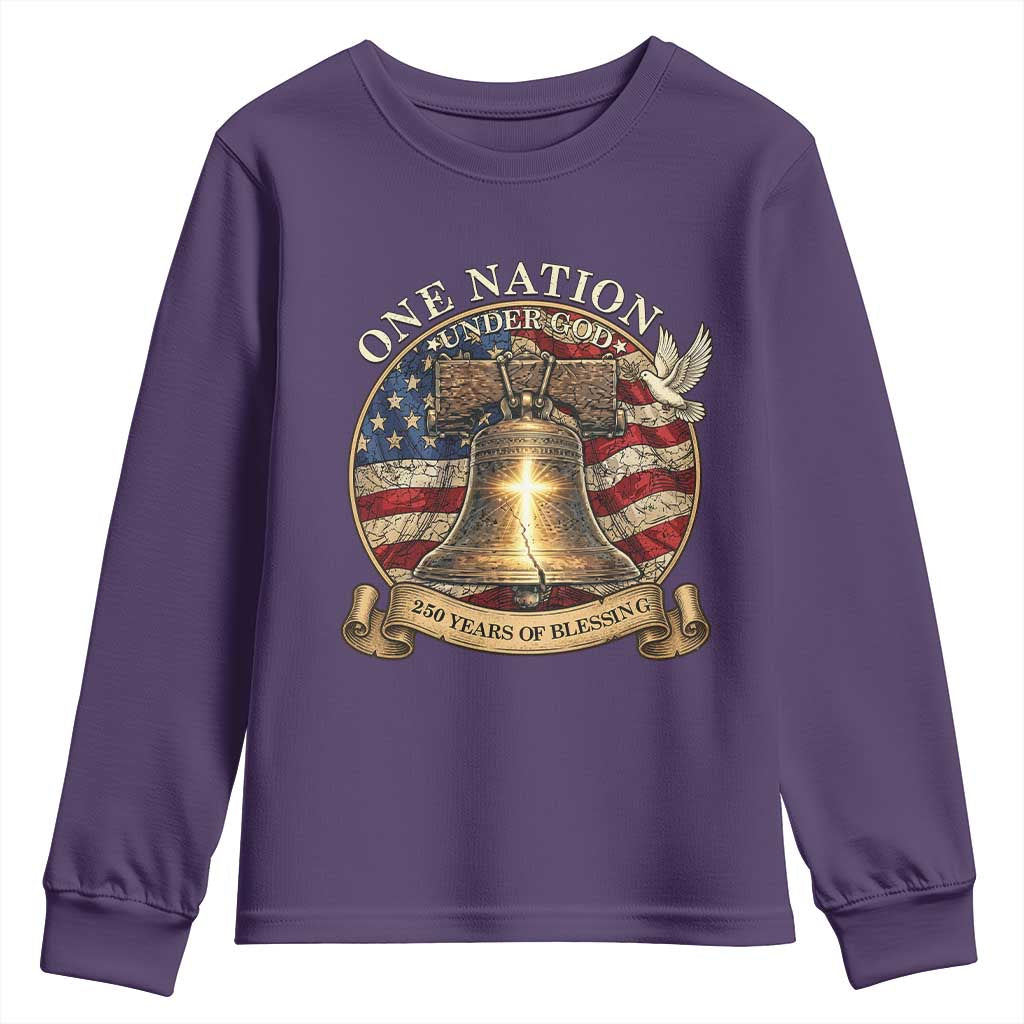 One Nation Under God 250 Years Of Blessing Youth Sweatshirt Christian Cross Bald Eagle 4th of July TS14 Purple Print Your Wear