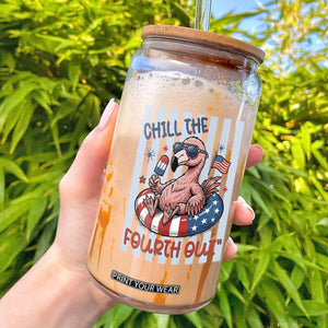 Chill The Fourth Out Glass Can Flamerica Flamingo 4th Of July