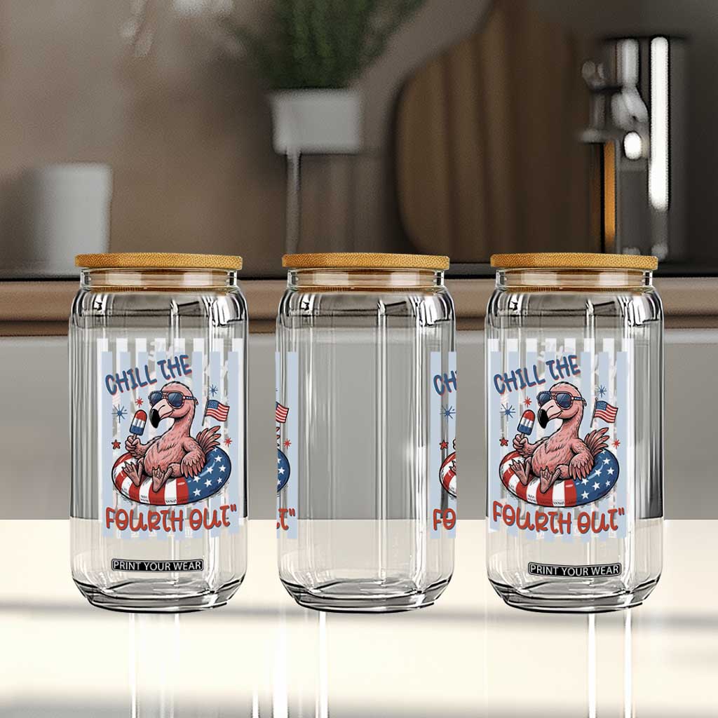 Chill The Fourth Out Glass Can Flamerica Flamingo 4th Of July