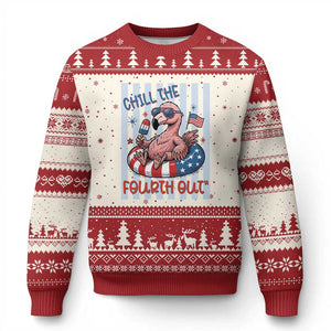 Chill The Fourth Out Ugly Christmas Sweater Flamerica Flamingo 4th Of July
