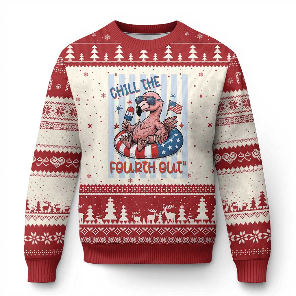 Chill The Fourth Out Ugly Christmas Sweater Flamerica Flamingo 4th Of July TS14 Beige Red Print Your Wear