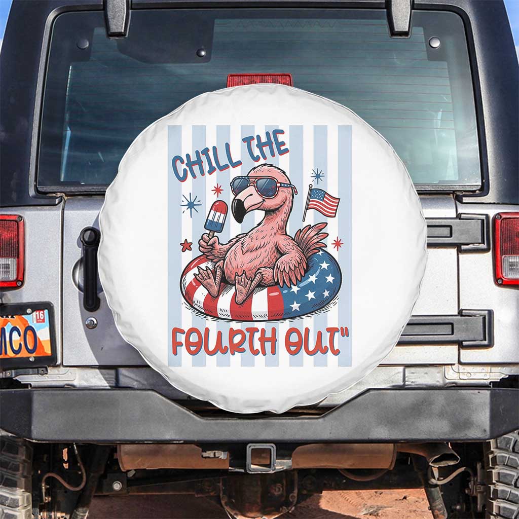 Chill The Fourth Out Spare Tire Cover Flamerica Flamingo 4th Of July TS14 No hole White Print Your Wear