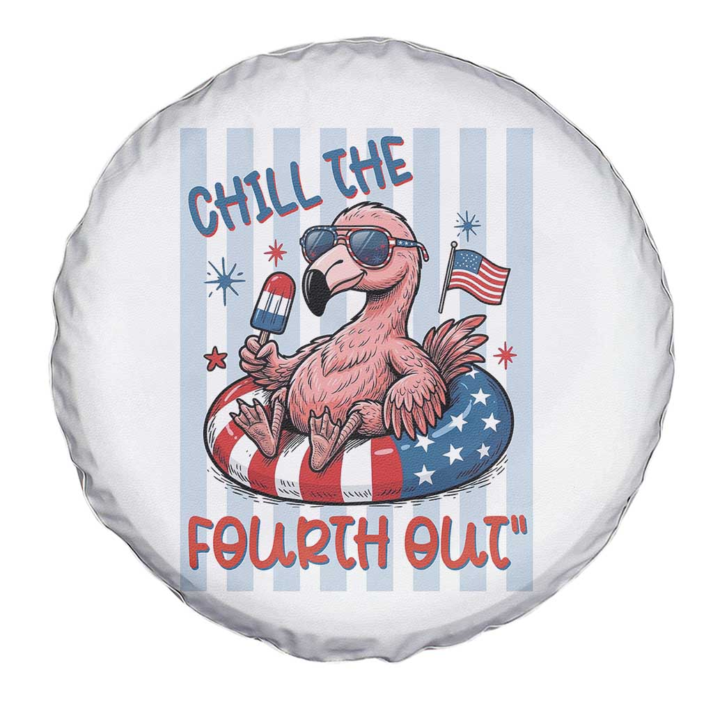 Chill The Fourth Out Spare Tire Cover Flamerica Flamingo 4th Of July