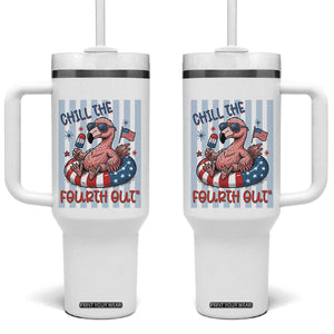 Chill The Fourth Out Tumbler With Handle Flamerica Flamingo 4th Of July