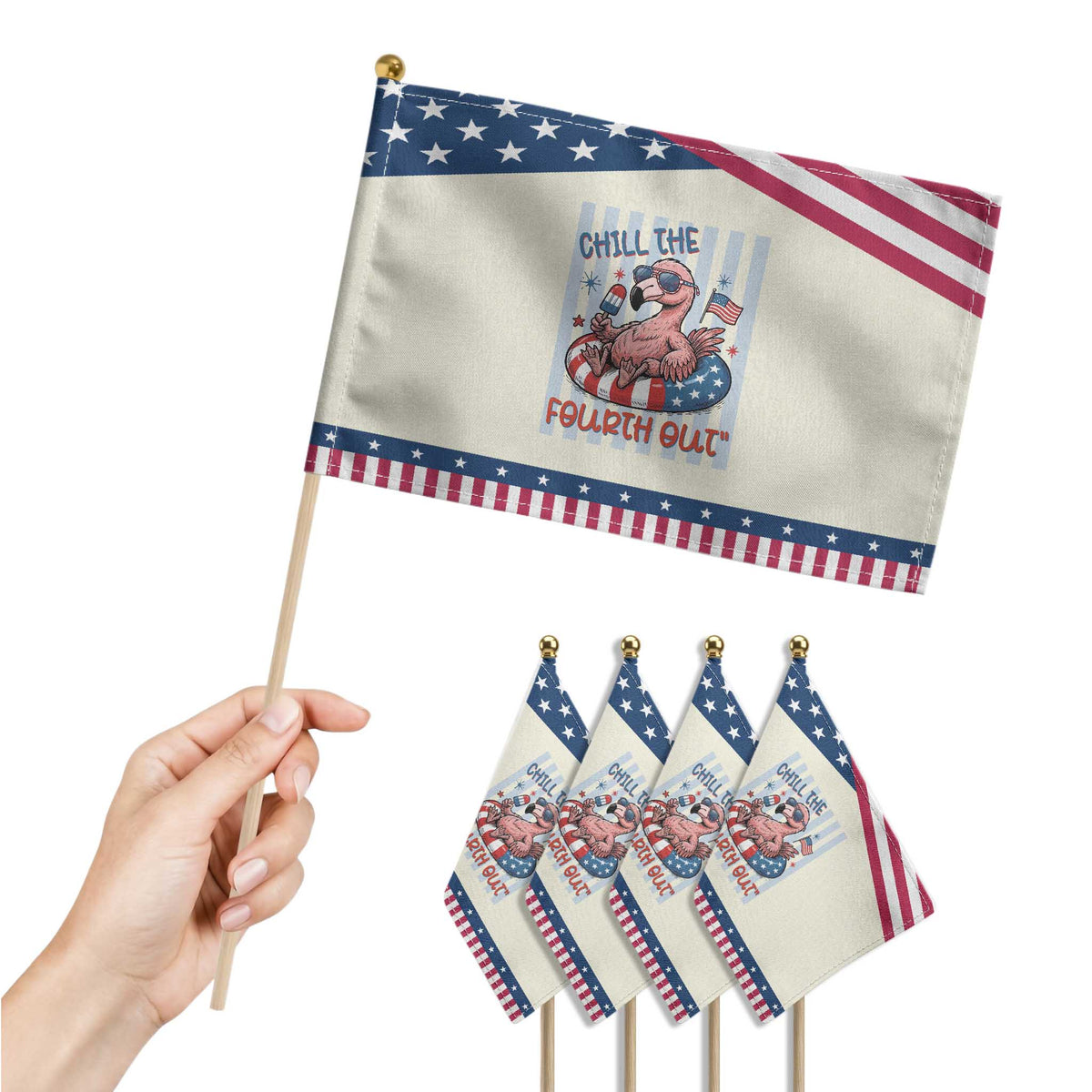 Chill The Fourth Out Patriotic Handheld Flag Flamerica Flamingo 4th Of July