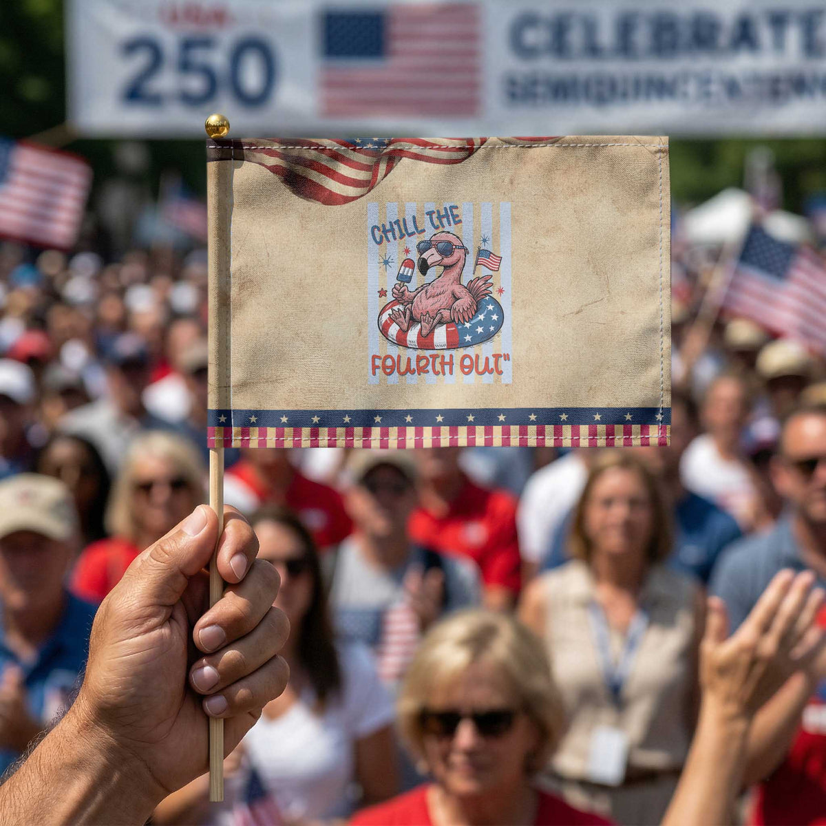 Chill The Fourth Out Patriotic Handheld Flag Flamerica Flamingo 4th Of July