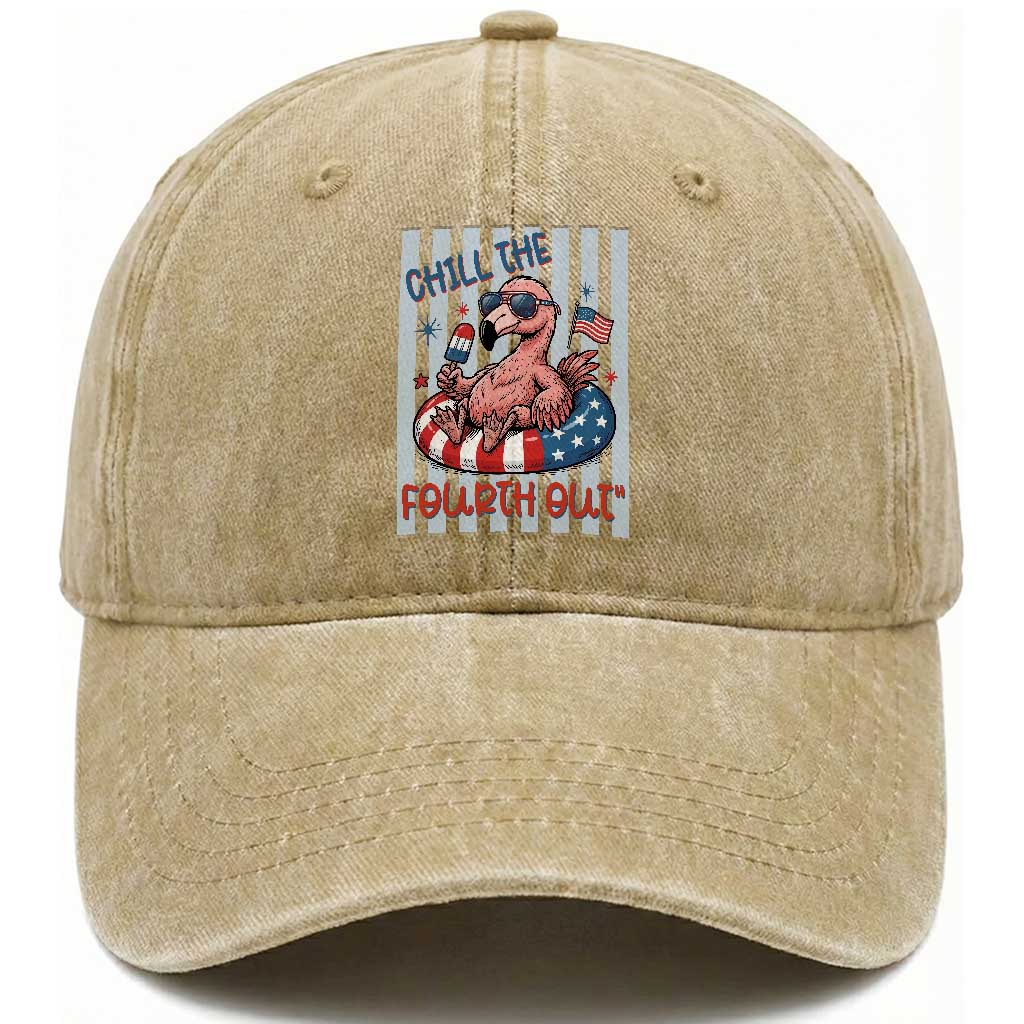 Chill The Fourth Out Washed Cotton Baseball Cap Flamerica Flamingo 4th Of July