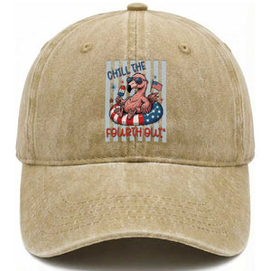 Chill The Fourth Out Washed Cotton Baseball Cap Flamerica Flamingo 4th Of July