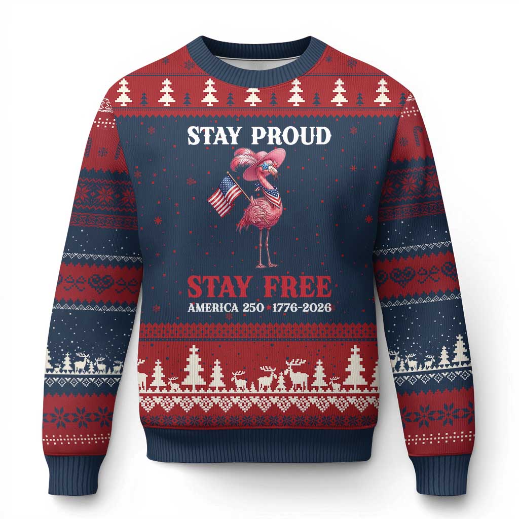 250 Years Anniversary Ugly Christmas Sweater Flamingo 4Th Of July Patriotic USA Independence Flamerica TS14 Navy Red Print Your Wear