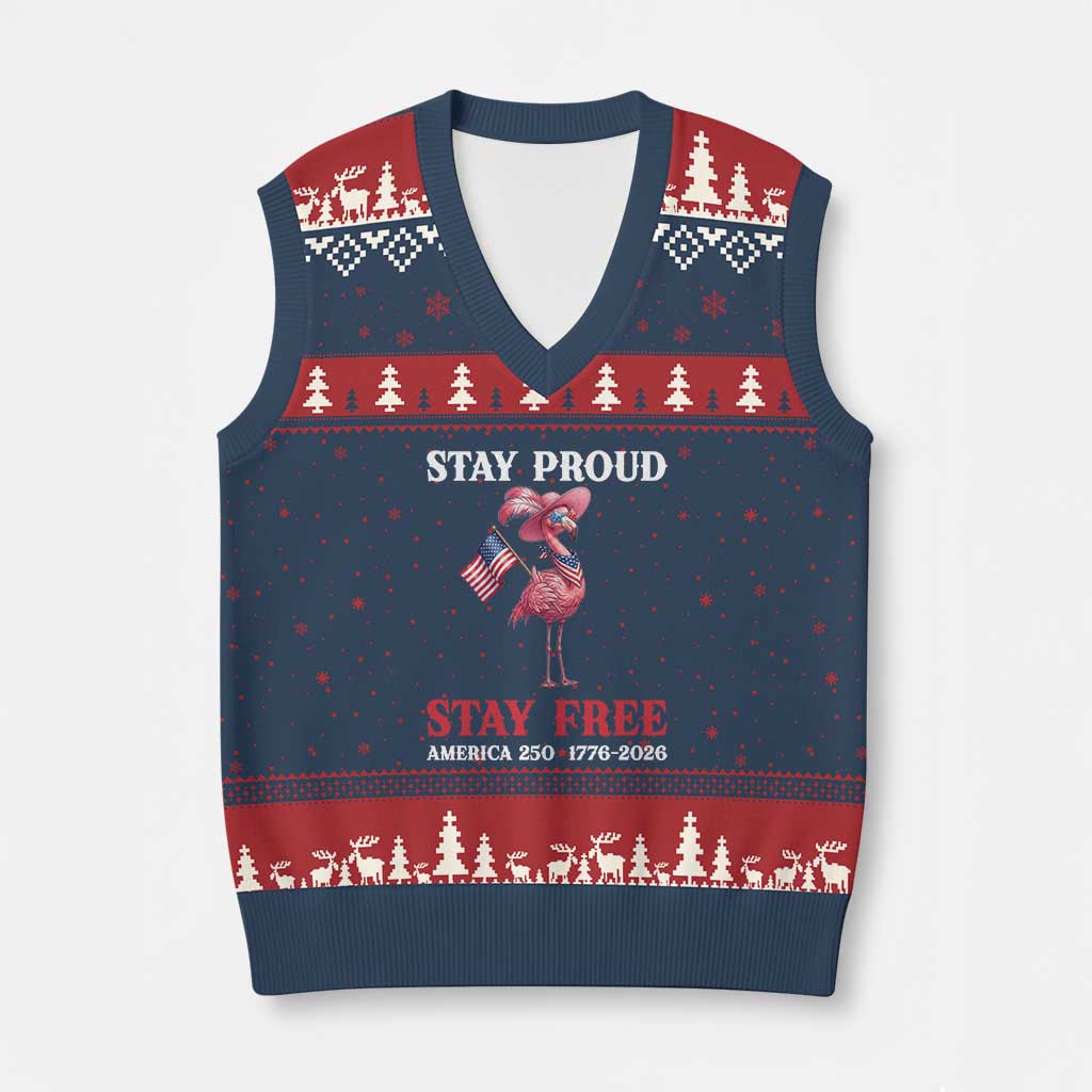 250 Years Anniversary V-Neck Knit Sweater Vest Flamingo 4Th Of July Patriotic USA Independence Flamerica TS14 Navy Red Print Your Wear