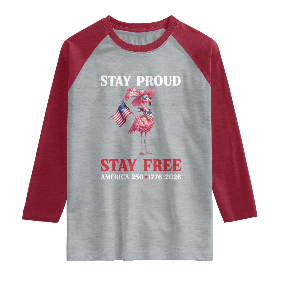 250 Years Anniversary Raglan Shirt Flamingo 4Th Of July Patriotic USA Independence Flamerica TS14 Heather Gray Heather Red Print Your Wear