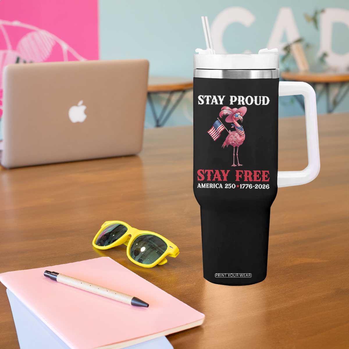 250 Years Anniversary Tumbler With Handle Flamingo 4Th Of July Patriotic USA Independence Flamerica