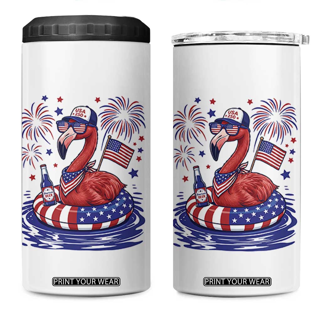 Flamingo 4Th Of July Patriotic USA American Flag 4 in 1 Can Cooler Tumbler