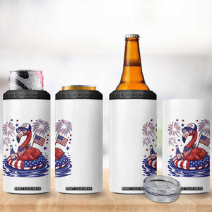 Flamingo 4Th Of July Patriotic USA American Flag 4 in 1 Can Cooler Tumbler