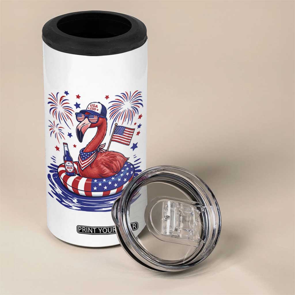 Flamingo 4Th Of July Patriotic USA American Flag 4 in 1 Can Cooler Tumbler