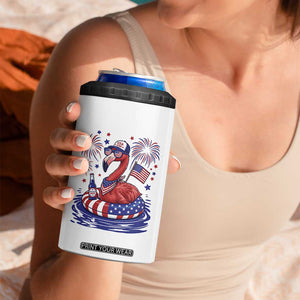 Flamingo 4Th Of July Patriotic USA American Flag 4 in 1 Can Cooler Tumbler
