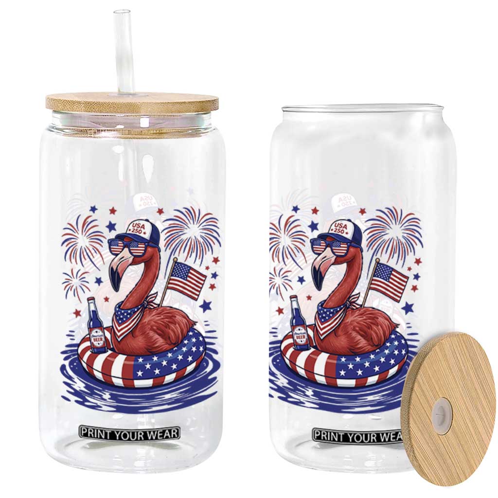 Flamingo 4Th Of July Patriotic USA American Flag Glass Can TS14 Print Your Wear