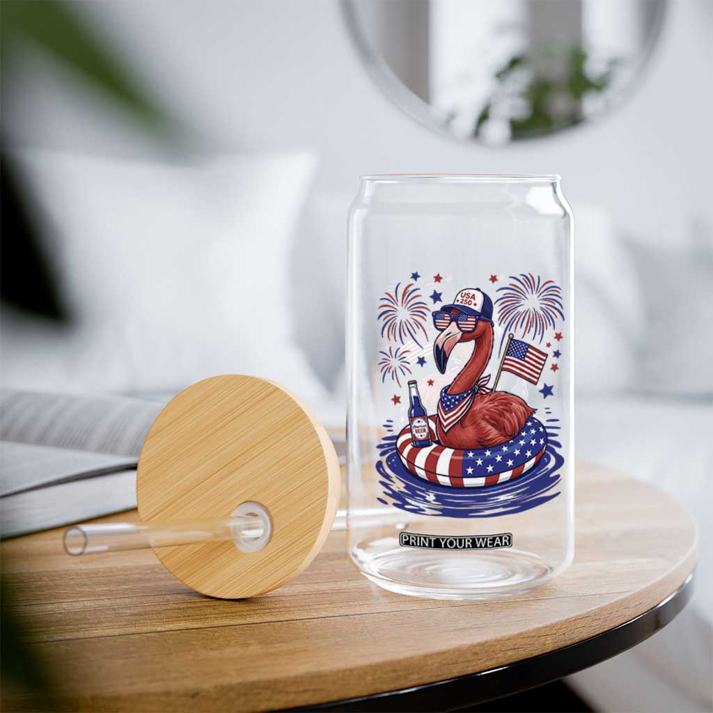 Flamingo 4Th Of July Patriotic USA American Flag Glass Can TS14 Print Your Wear